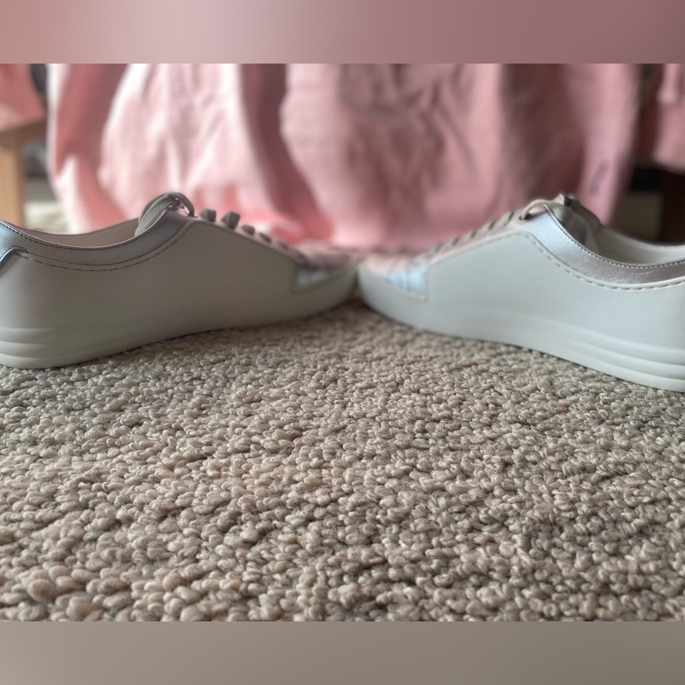 Chanel White Silver 7.5 Lace Chevre Sneakers Rubber Leather Made in Italy Coco - Picture 3 of 12